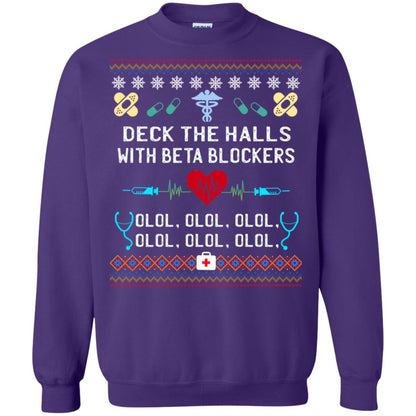 Deck The Halls With Beta Blockers Nursing X-mas Quote Shirt Purple