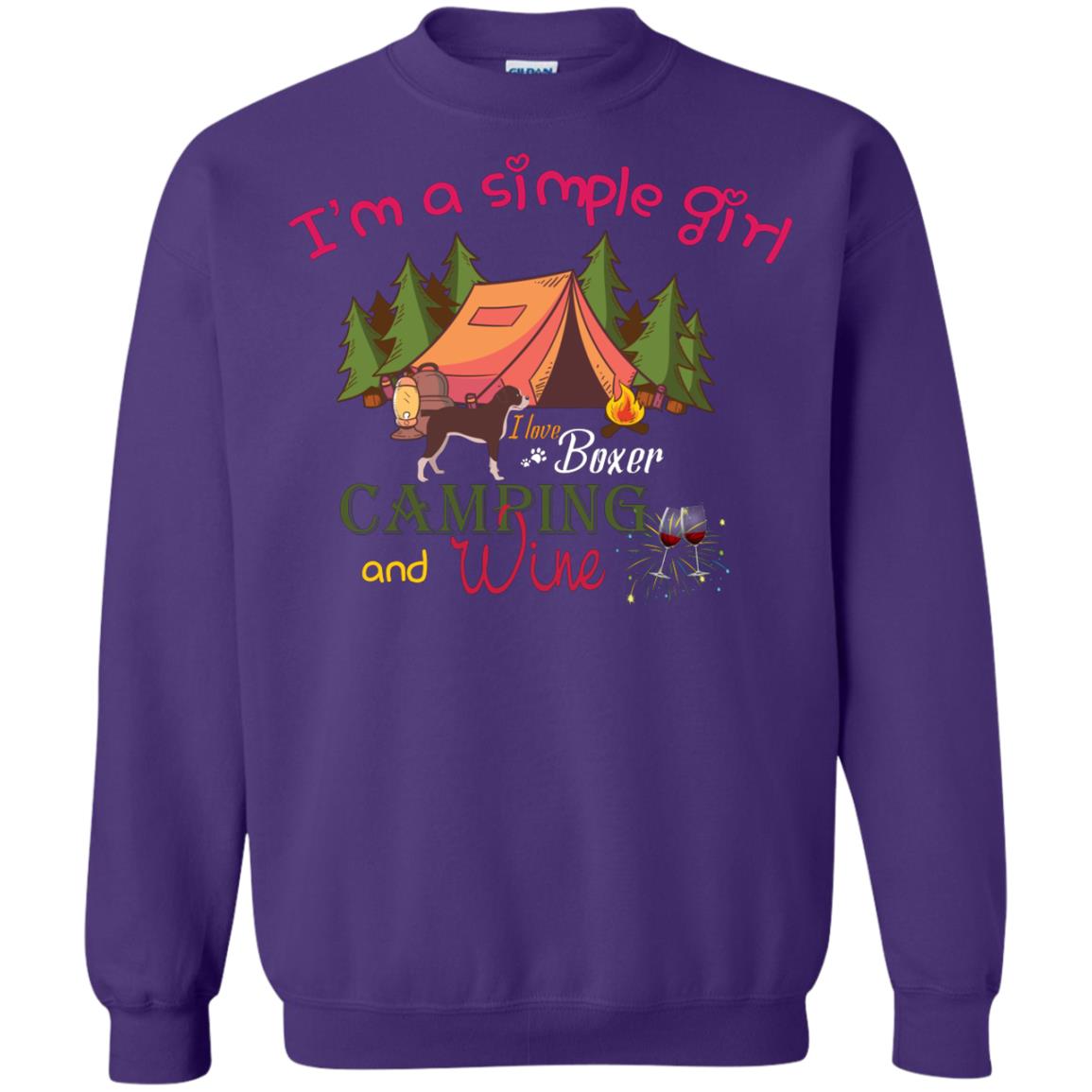 I’m A Simple Girl I Love Boxer Dog Camping And Wine Shirt Purple