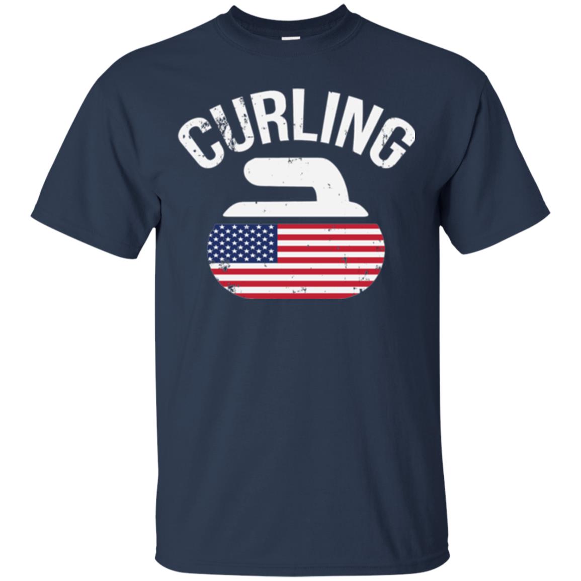 Usa Red White And Blue American Flag Curling Stone T-shirt Navy