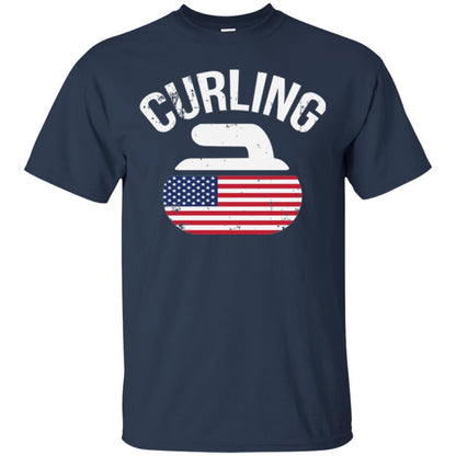 Usa Red White And Blue American Flag Curling Stone T-shirt Navy