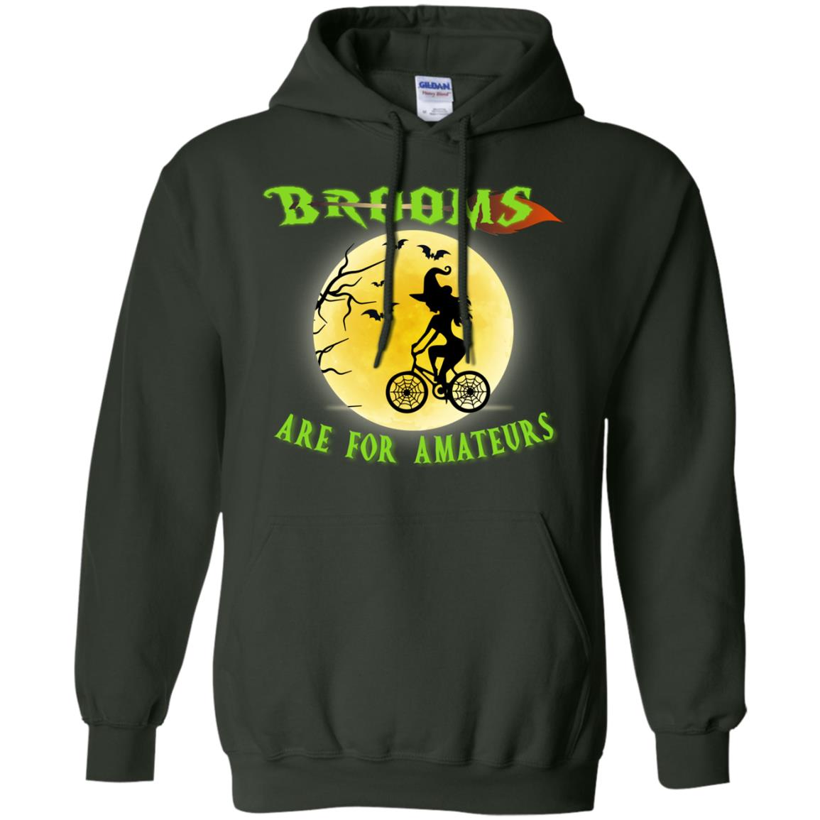 Brooms Are For Amateurs Witches Ride A Bicycle Funny Halloween Shirt Forest Green