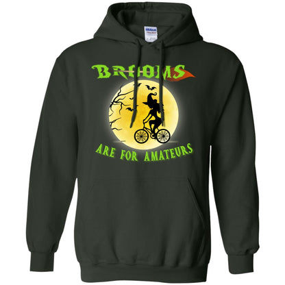 Brooms Are For Amateurs Witches Ride A Bicycle Funny Halloween Shirt Forest Green