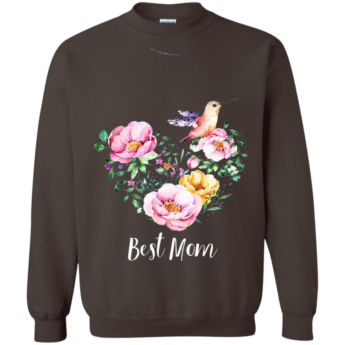 Best Mom Hummingbird Flower Heart Mommy Shirt Dark Chocolate