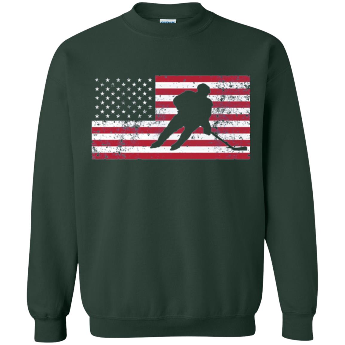 Hockey T-shirt American Flag Usa Patriotic Ice Skating Forest Green