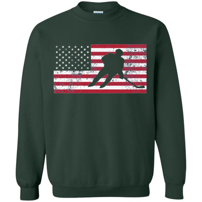 Hockey T-shirt American Flag Usa Patriotic Ice Skating Forest Green
