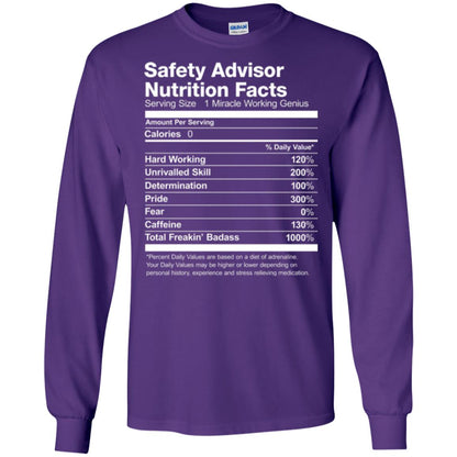 Safety Advisor Nutrition Facts Funny T-shirt Purple