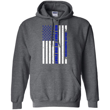 Colon Awareness His Fight Is My Fight Dark Blue Ribbon Stars Flag Of Usa Shirt Dark Heather
