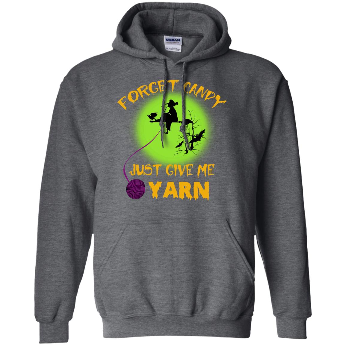 Forget Candy Just Give Me Yarn Crocheting Witches Halloween Shirt Dark Heather