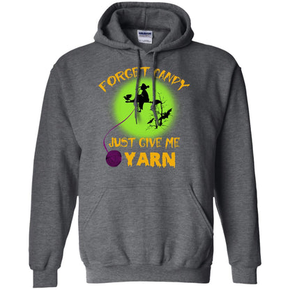 Forget Candy Just Give Me Yarn Crocheting Witches Halloween Shirt Dark Heather