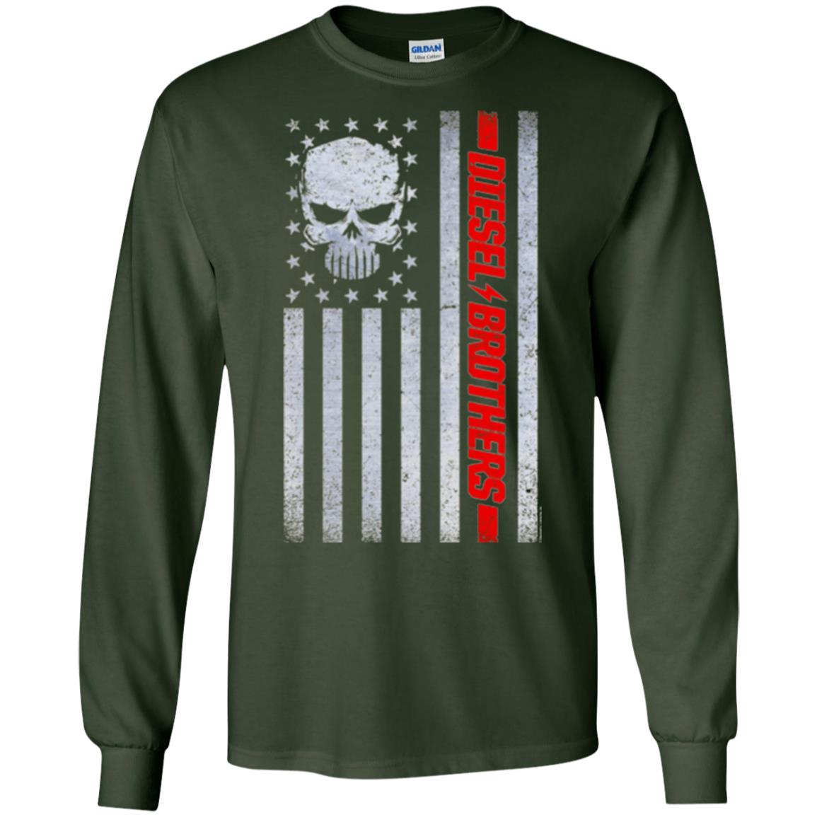 Grungy American Flag Skull T-shirt Diesel Brothers Forest Green