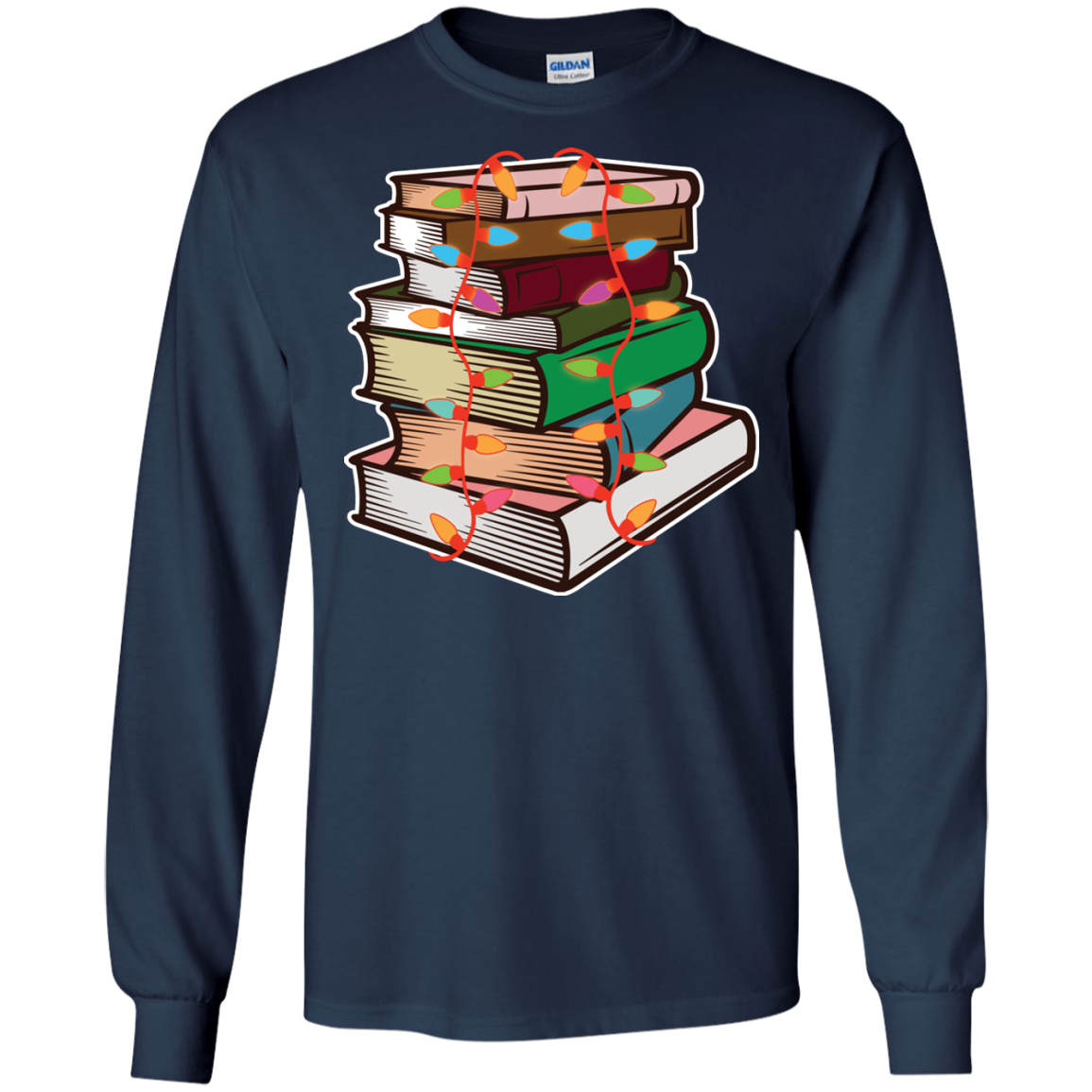 Fairy Lights Christmas Gift T-shirt Book Lover Navy