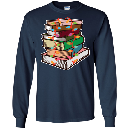 Fairy Lights Christmas Gift T-shirt Book Lover Navy