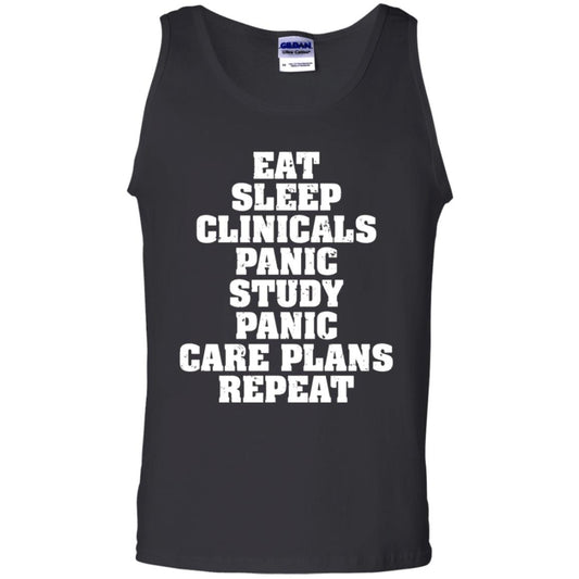 Funny Nursing Student T-shirt Eat Sleep Clinicals Panic Black