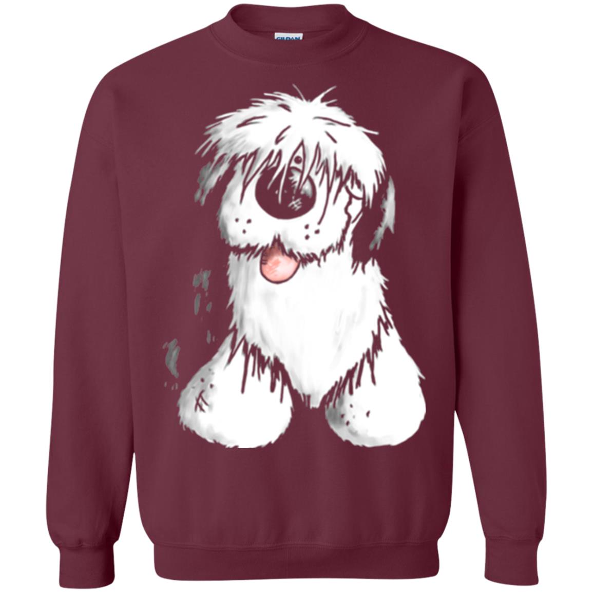 Dog Lover T-shirt Happy Old English Sheepdog Maroon