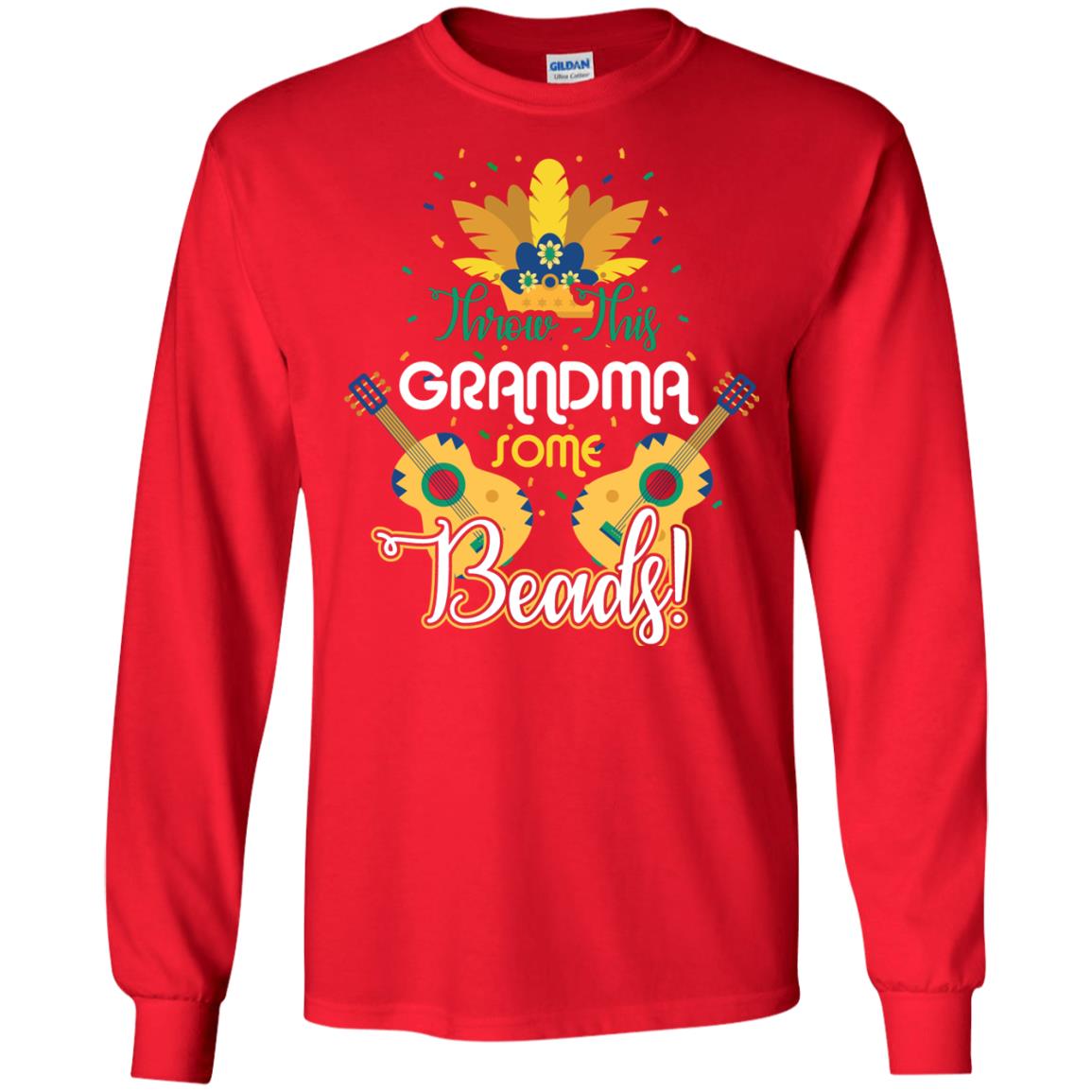 Mardi Gras T-shirt Throw This Grandma Some Beads Red