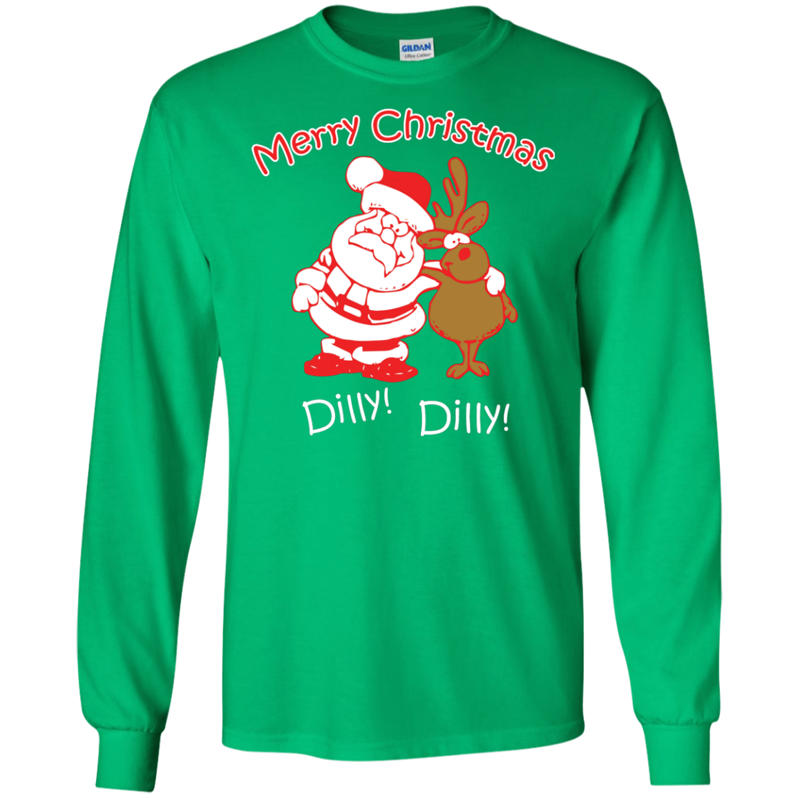 Christmas T-Shirt Merry Christmas Santa And Reindeer Dilly! Dilly! Irish Green
