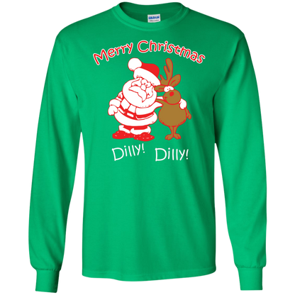 Christmas T-Shirt Merry Christmas Santa And Reindeer Dilly! Dilly! Irish Green