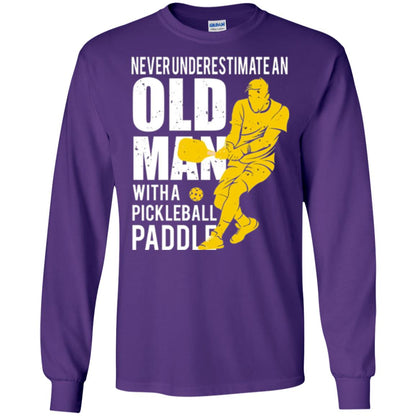 Never Underestimate Old Man With Pickleball Paddle Lover T-shirt Purple