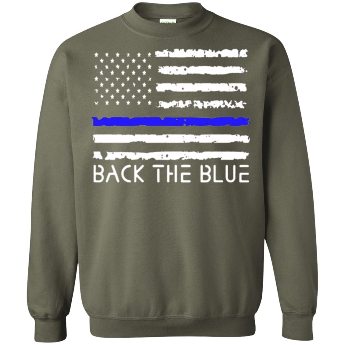 Thin Blue Line T-shirt Back The Blue Military Green