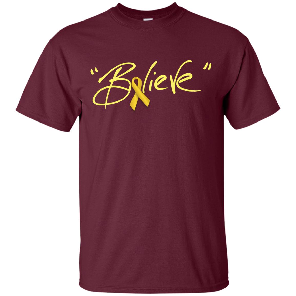 Childhood Cancer Awareness Shirt Gold Ribbon Believe Maroon