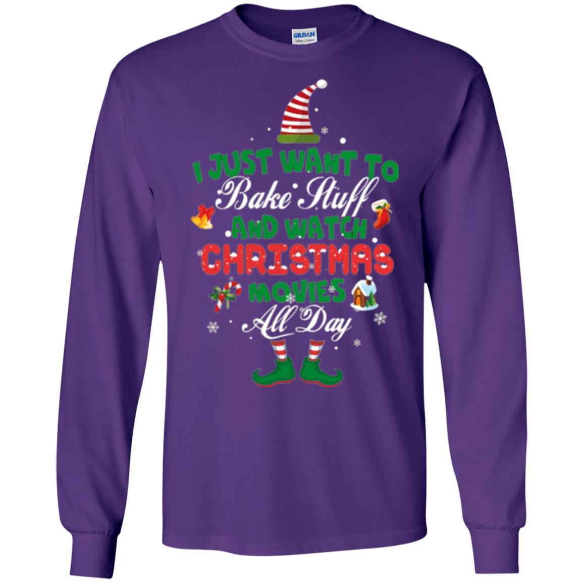 Christmas T-shirt I Just Want To Bake Stuff And Watch Christmas Movies Purple