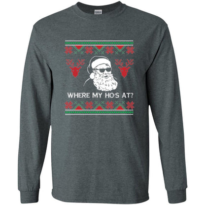 Christmas T-shirt Santa Claus Where My Hos At T-shirt Dark Heather