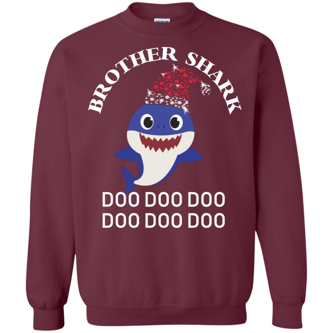 Brother Shark With Santa Claus Hat Merry X-mas Family Shark Gift Shirt Maroon