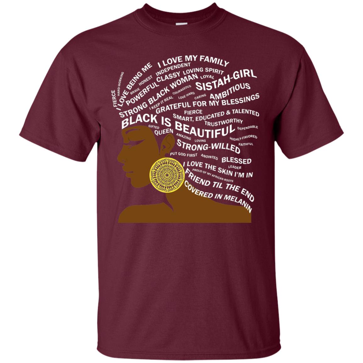 Black Is Beautiful Black History Month Word Art T-shirt Maroon
