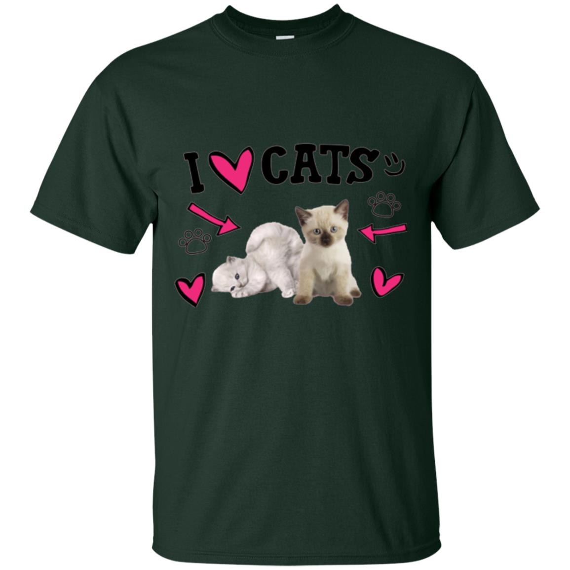 Cat Lover T-shirt I Love Cats Forest Green