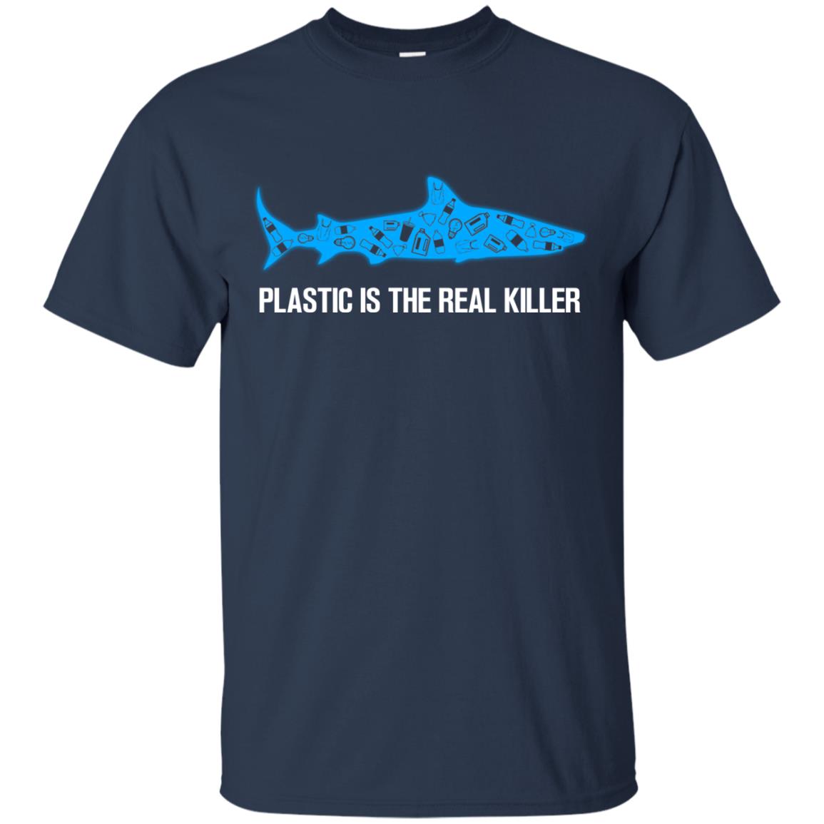 Plastic Is The Real Killer Save Ocean Shark Shirt Navy