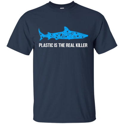 Plastic Is The Real Killer Save Ocean Shark Shirt Navy