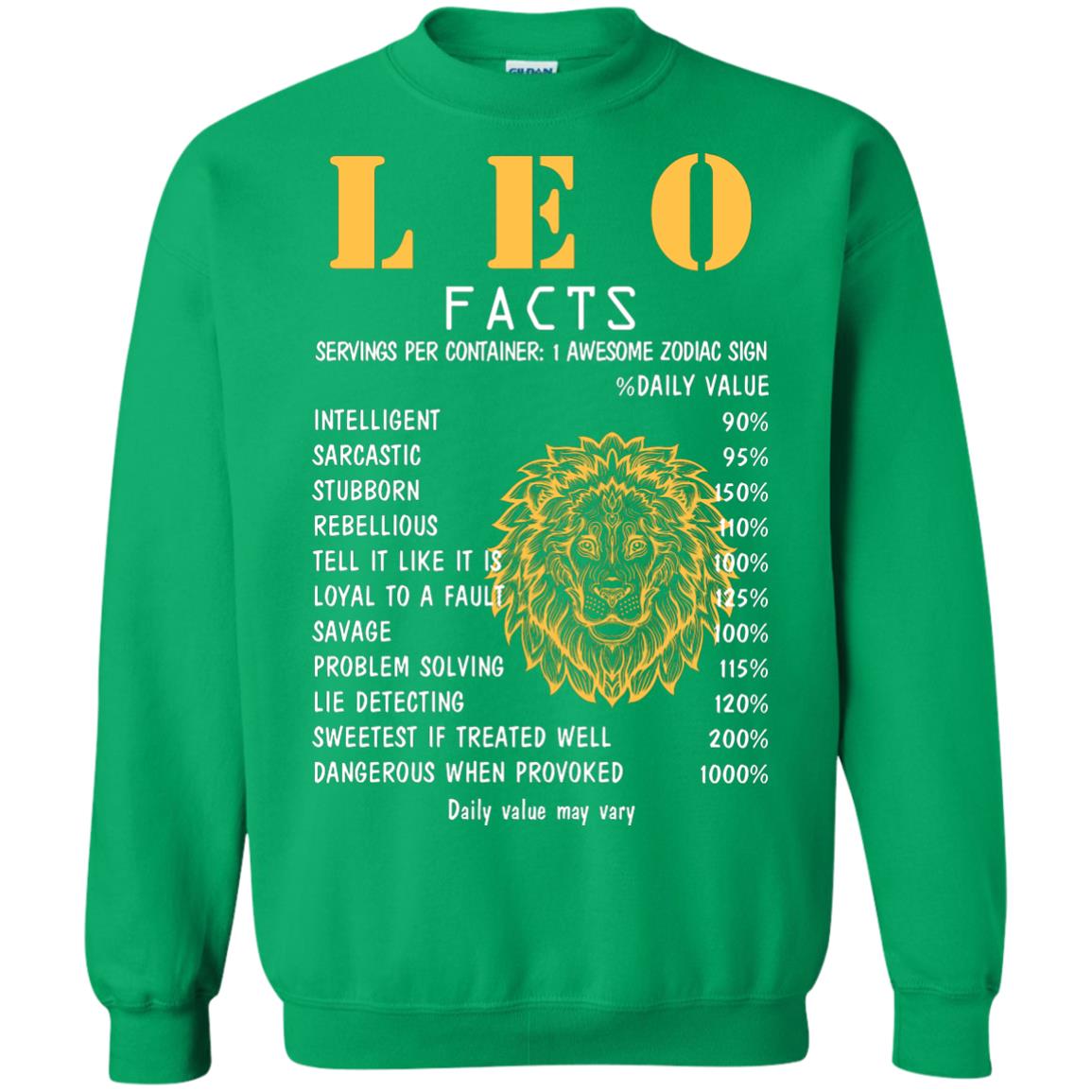 Leo Facts 1 Awesome Zodiac Sign Gift Shirt For Leo Horoscope Irish Green