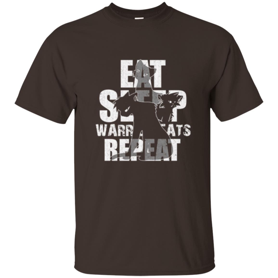 Cat Lover T-shirt Eat Sleep Warrior Cats Repeat Dark Chocolate