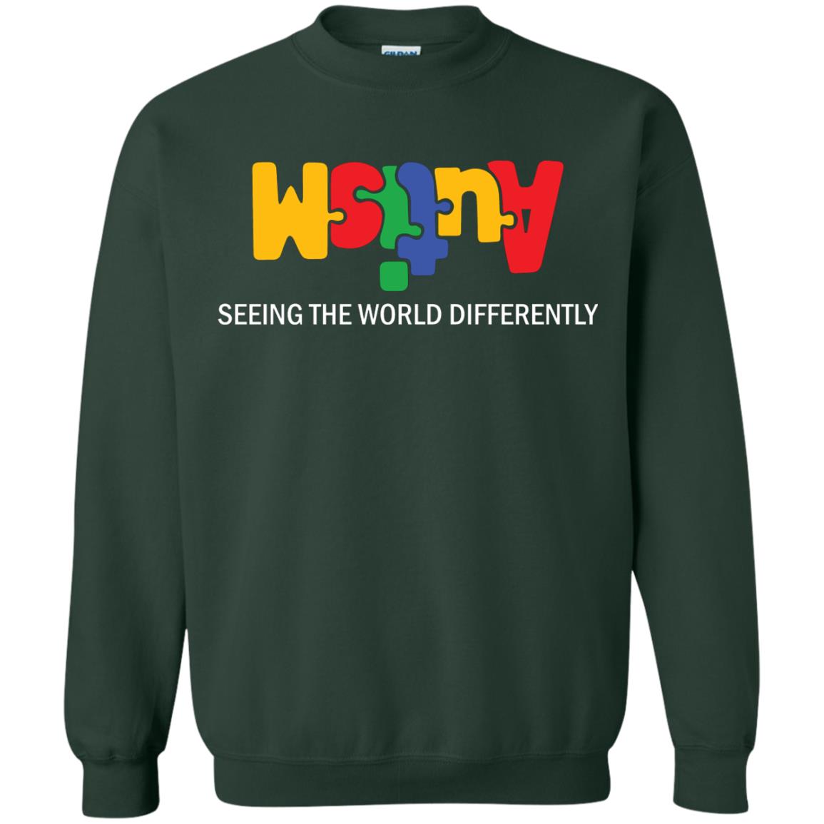 Autism Awareness T-shirt Seeing The World Differently Forest Green
