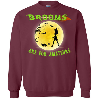 Brooms Are For Amateurs Witches Walk With Cat Funny Halloween Shirt Maroon