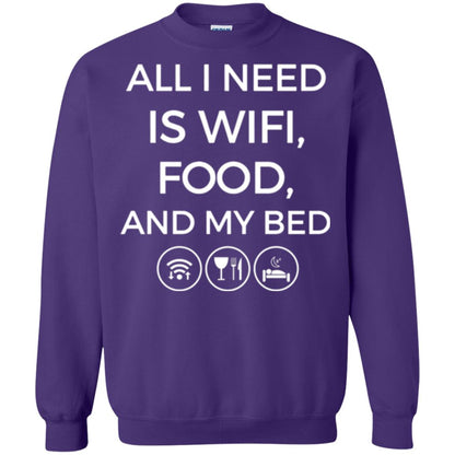 All I Need Is Wifi Food And My Bed T-shirt Purple