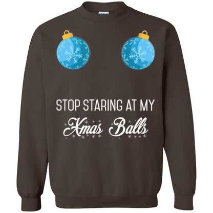 Christmas T-shirt Stop Staring At My Xmas Balls Dark Chocolate