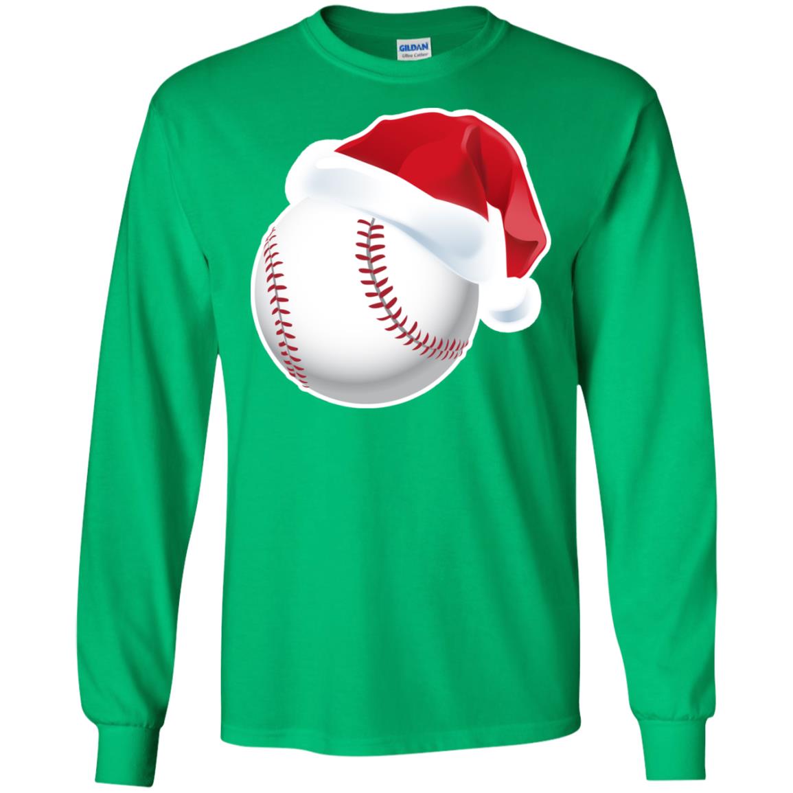 Baseball With Santa Claus Hat X-mas Shirt For Baseball Lovers Irish Green