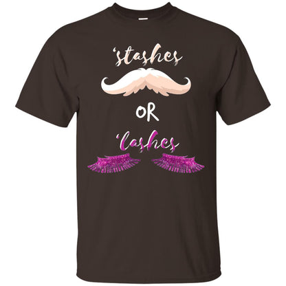 Stashes Or Lashes Funny Baby Gender Shower Reveal Pregnancy Shirt Dark Chocolate