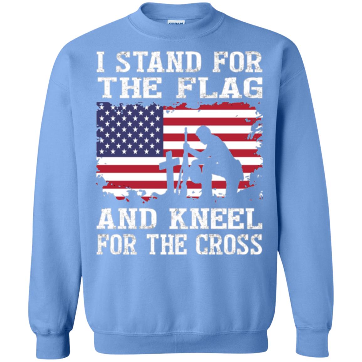 Miiitary T-shirt Stand For The Flag And Kneel For The Cross Carolina Blue