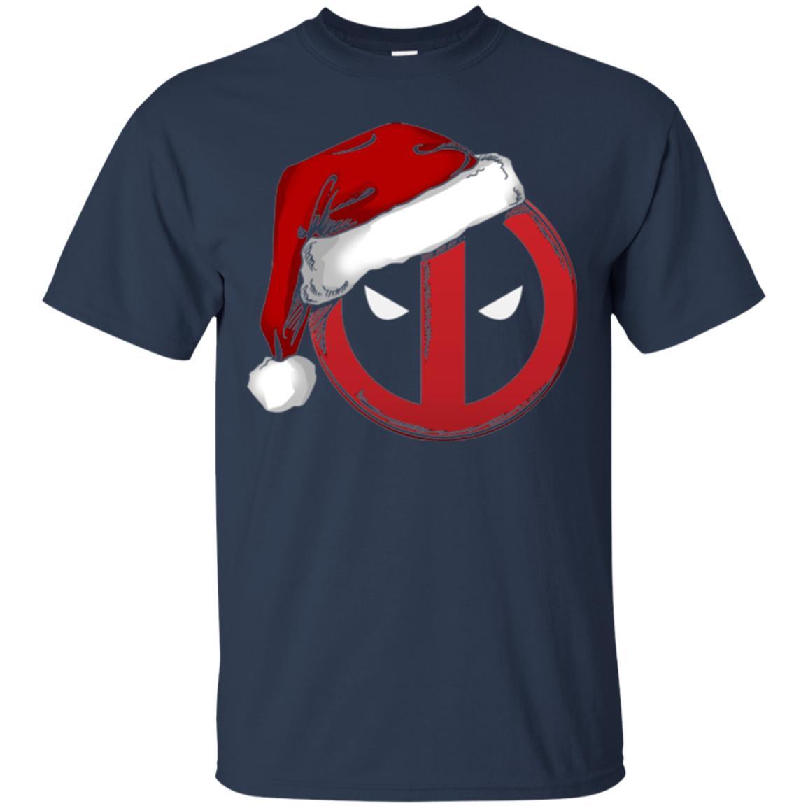 Christmas T-shirt Marvel Deadpool Icon Santa Hat Christmas Graphic Navy