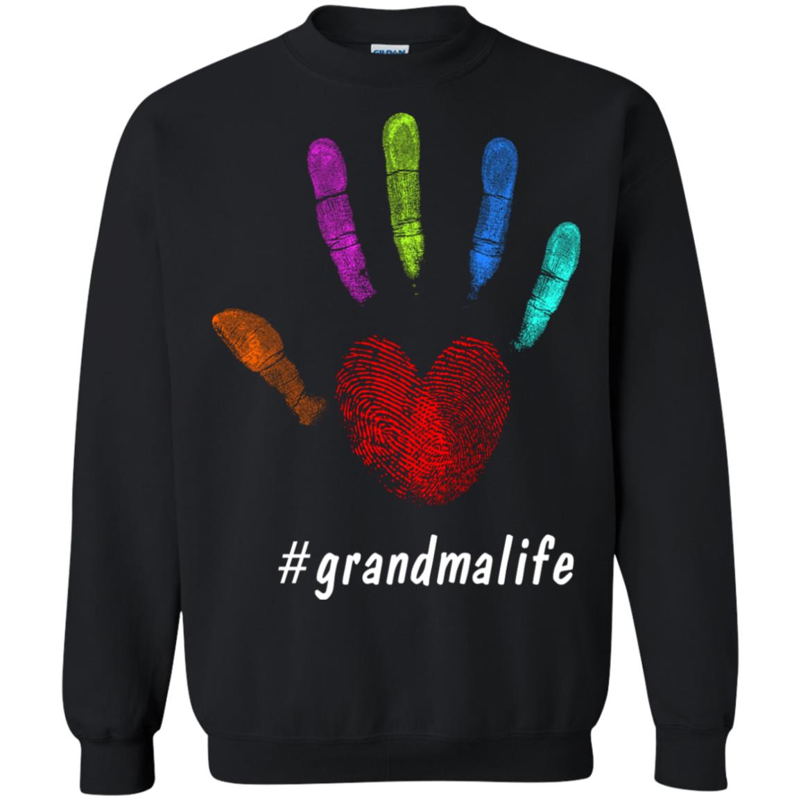 Grandma Life Fingerprint Heart Hand Grandmom Grandmother ShirtG180 Gildan Crewneck Pullover Sweatshirt 8 oz.