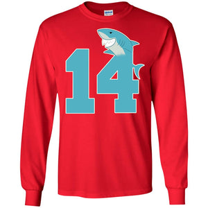 14th Birthday Shark Party ShirtG240 Gildan LS Ultra Cotton T-Shirt