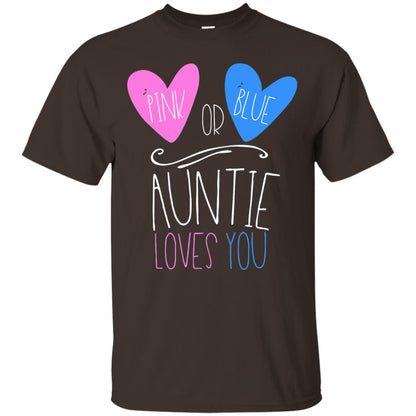 Gender Reveal Shirt Pink Or Blue Auntie Loves You Dark Chocolate