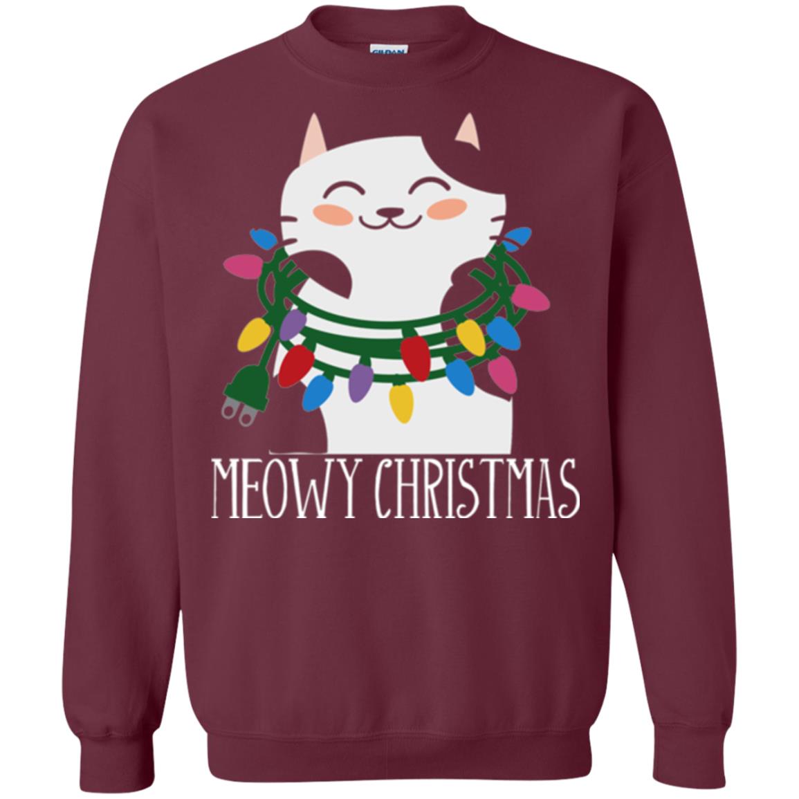 Meowy Christmas Holiday T-shirt Maroon