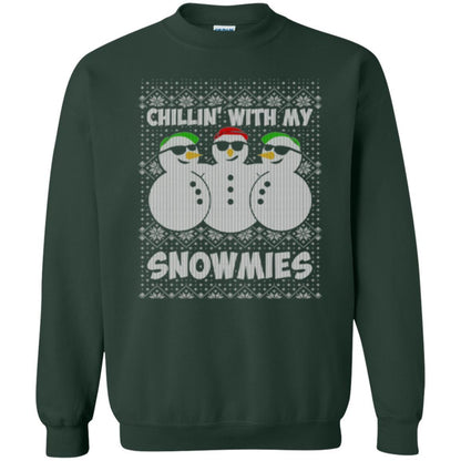 Christmas T-shirt Chillin With My Snowmies Forest Green