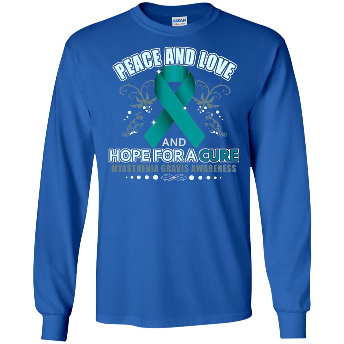 Myasthenia Gravis Awareness T-shirt Peace Love And Hope Royal