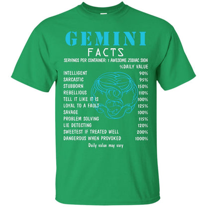Gemini Facts 1 Awesome Zodiac Sign Gift Shirt For Gemini Horoscope Irish Green