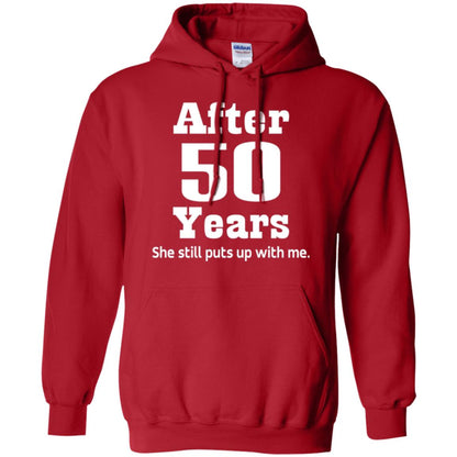 50th Anniversary T-shirt She Still Put Up With Me Red