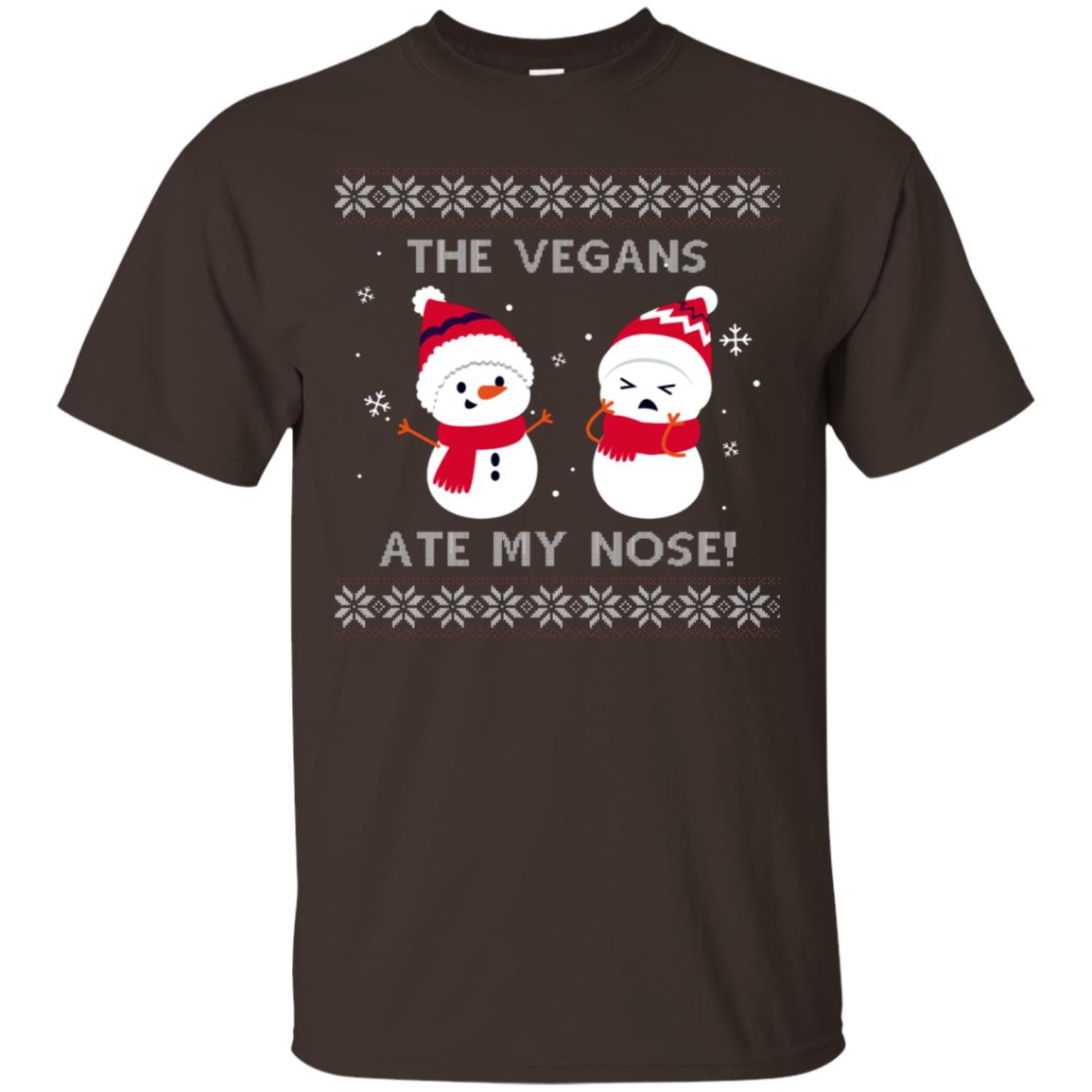 The Vegans Ate My Nose Funny Snowman Saying X-mas Gift Shirt Dark Chocolate